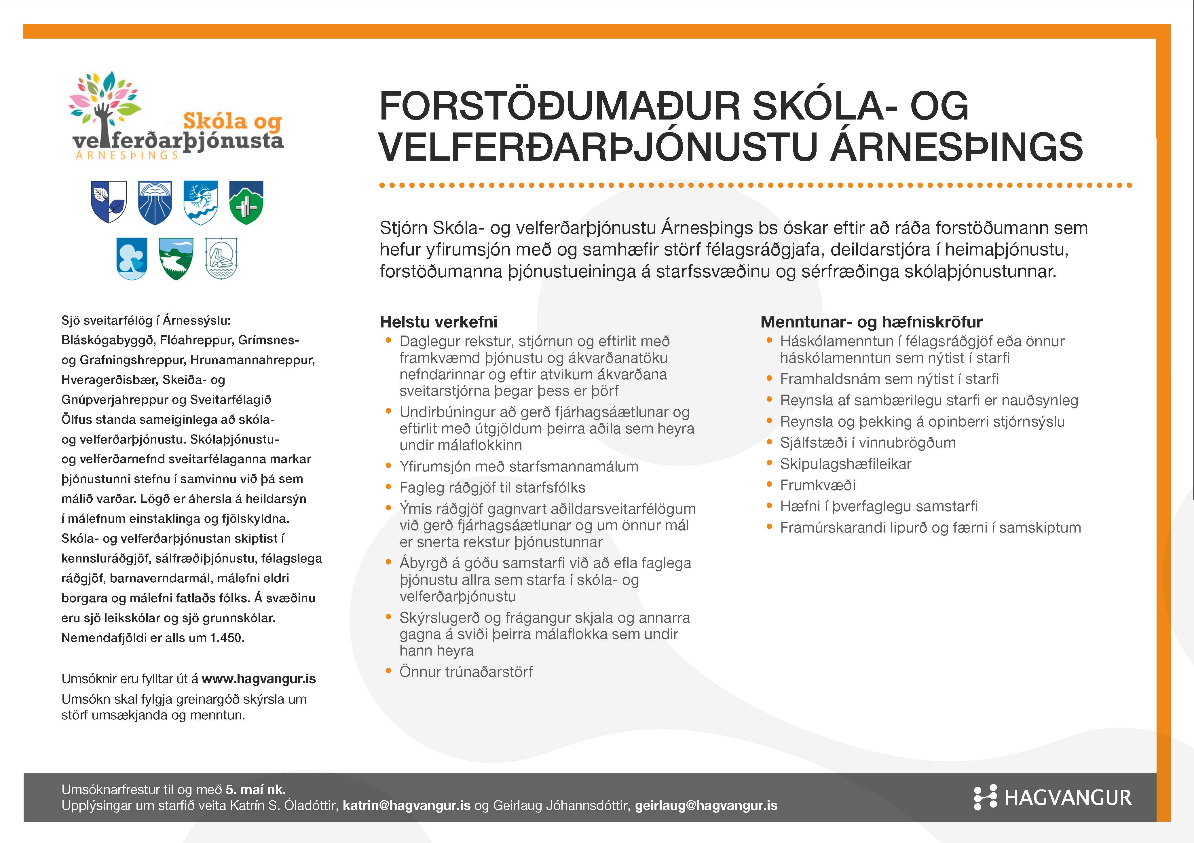 Forstöðumaður Skóla- og velferðarþjónustu Árnesþings