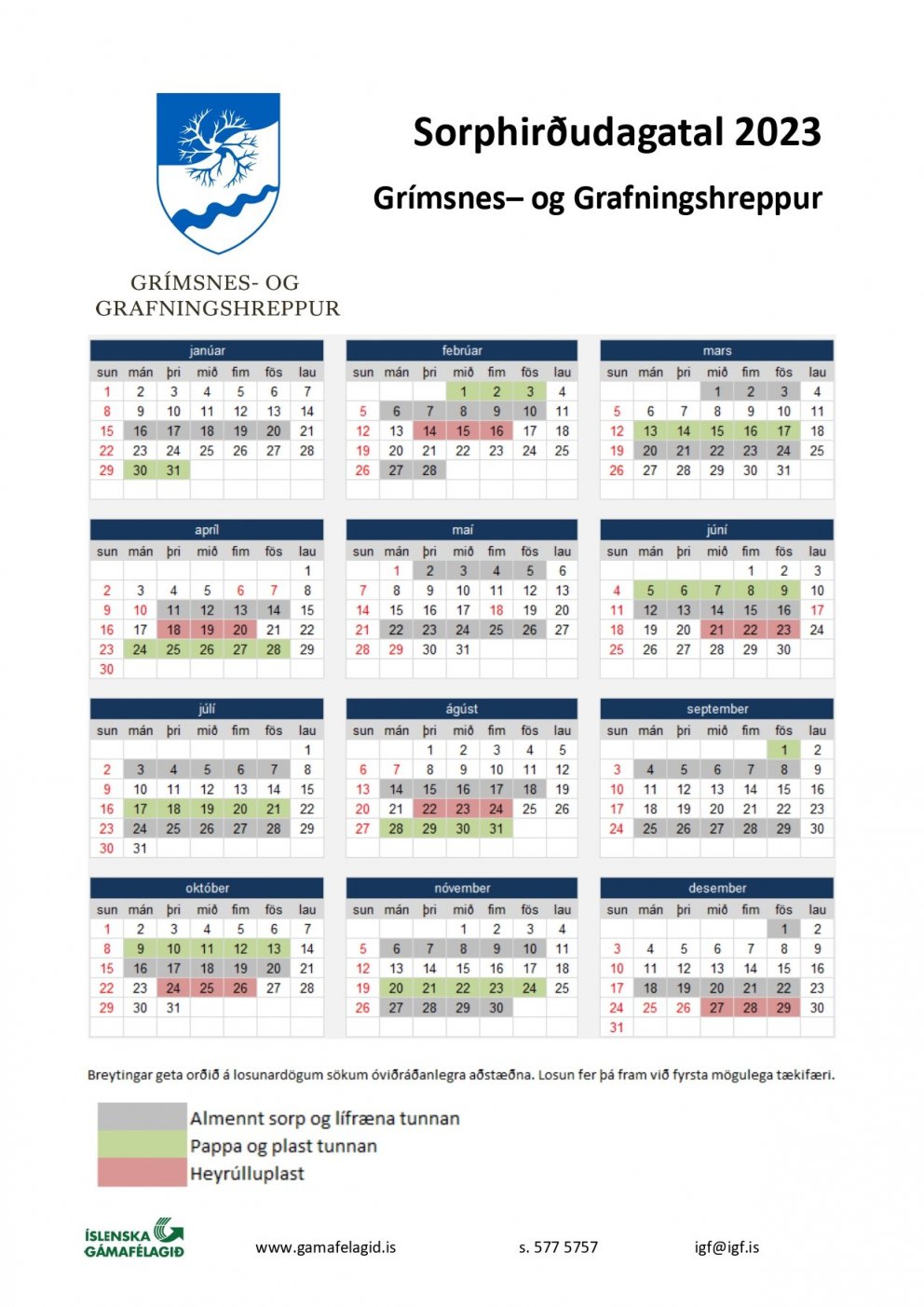 Sorphirðudagatal 2023