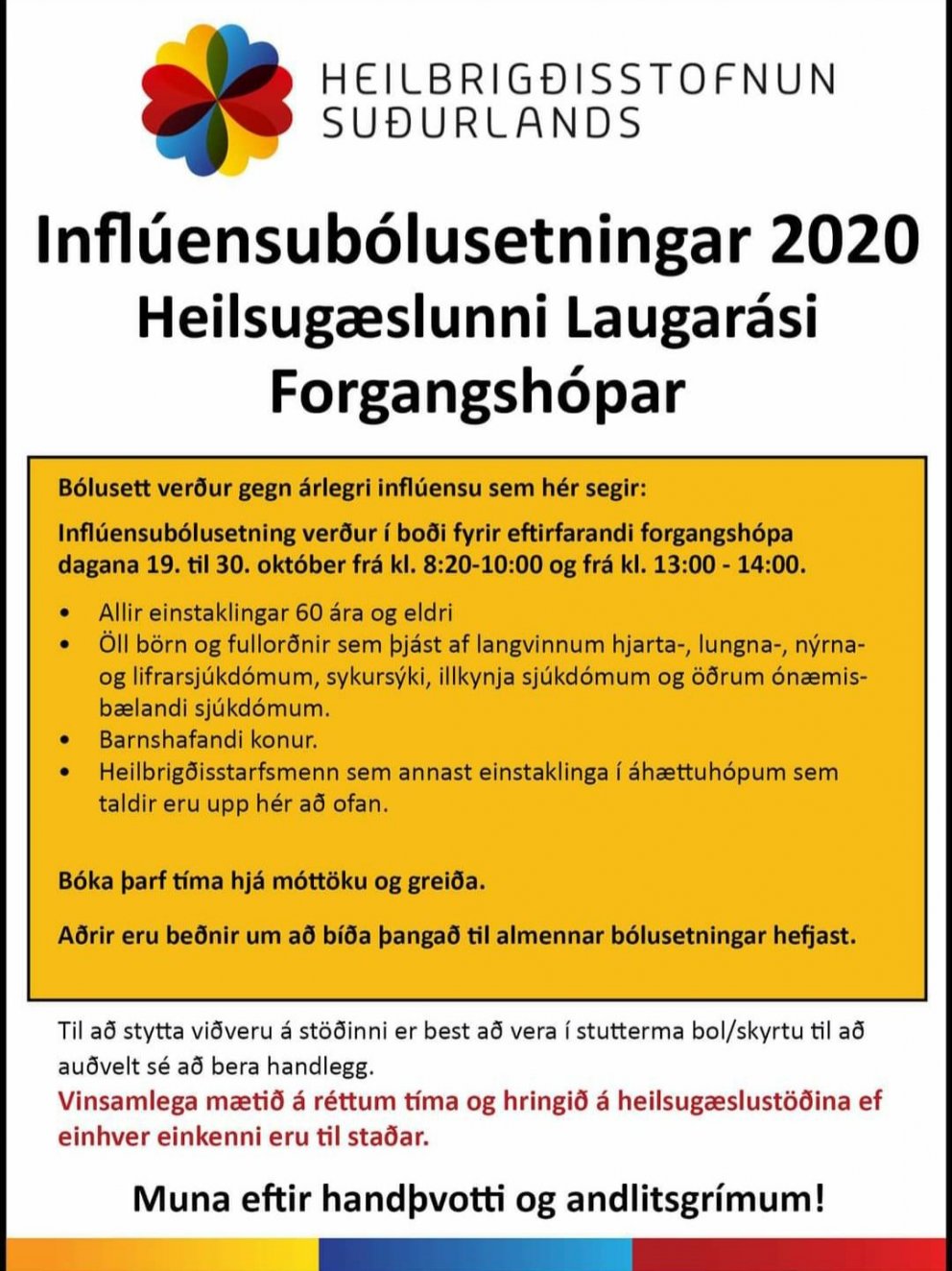 Inflúensubólusetning - Frá Heilsugæslustöðinni í Laugarási
