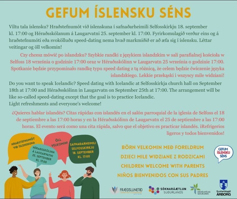 Hraðstefnumót við íslenskuna fimmtudaginn 25. september kl. 17:00