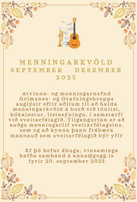 MENNINGARKVÖLD SEPTEMBER – DESEMBER 2025