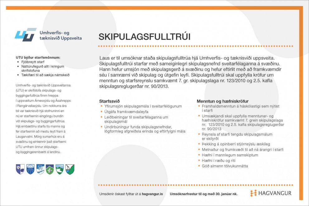 Laust til umsóknar starf skipulagsfulltrúa fyrir sveitarfélögin í uppsveitum Árnessýslu, Flóahrepp o&hellip;