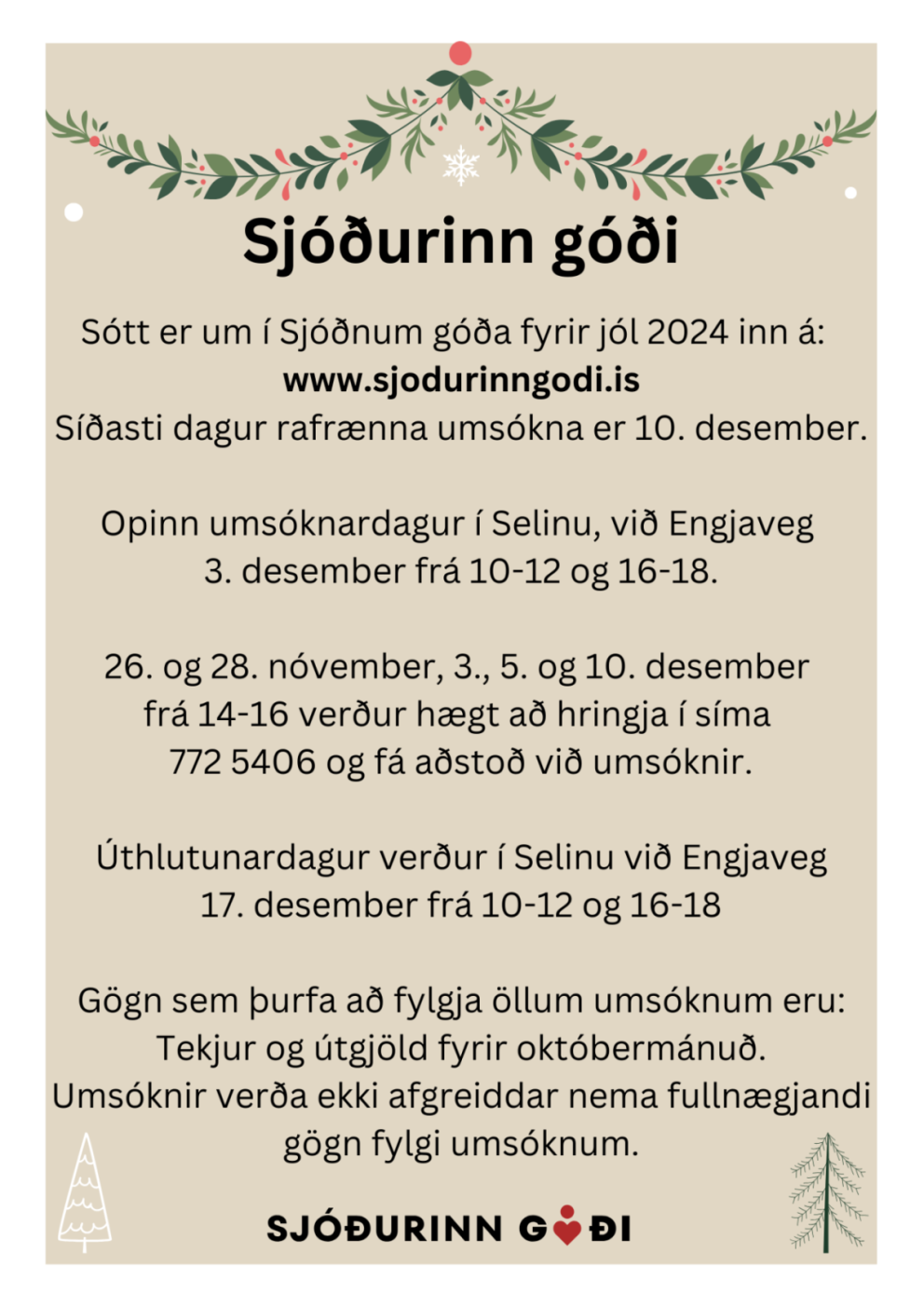 Vegna umsókna í Sjóðinn góða fyrir jólin