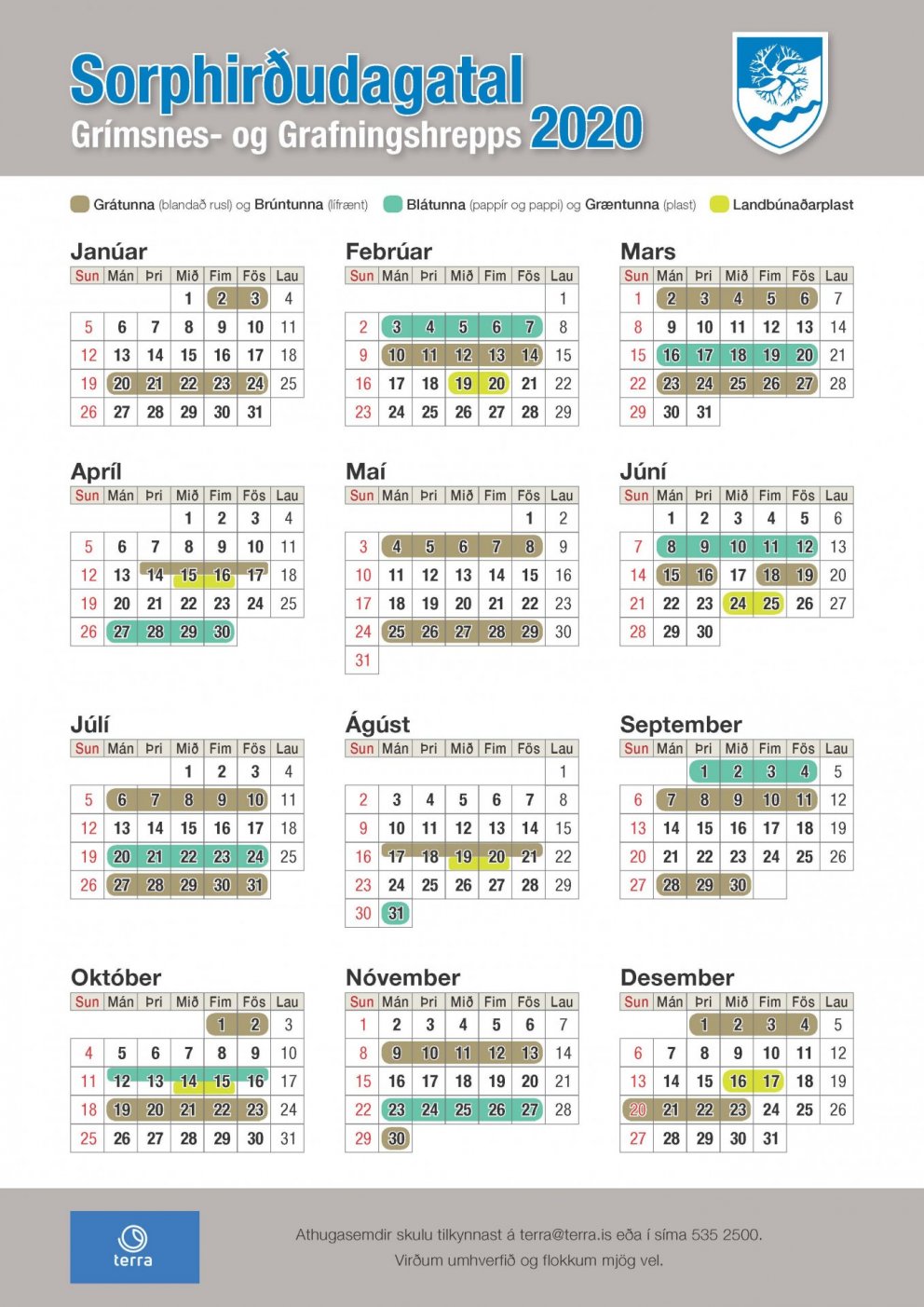 Sorphirðudagatal Grímsnes- og Grafningshrepps 2020