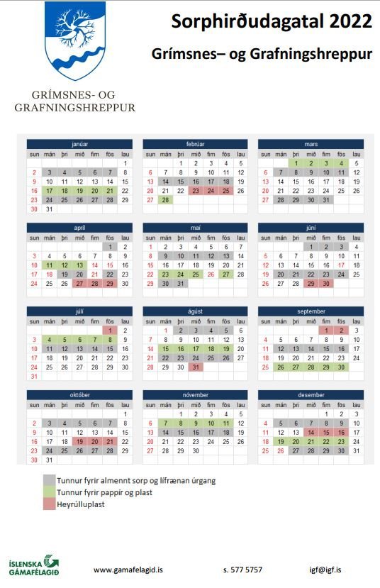Sorphirðudagatal 2022