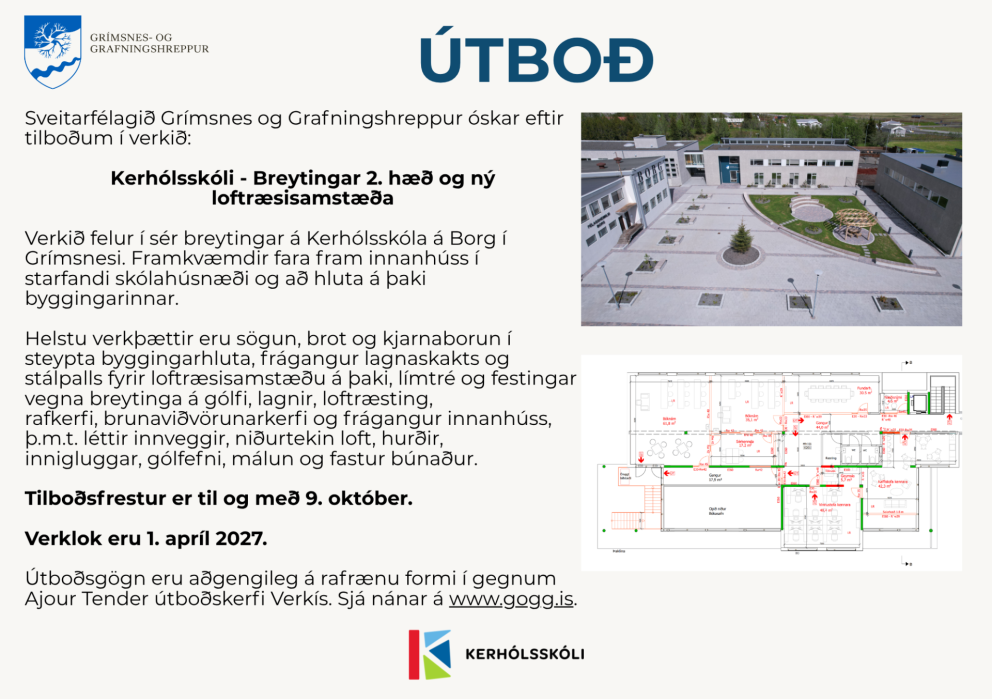 Útboð - Kerhólsskóli – Breytingar 2. hæð og ný loftræsisamstæða