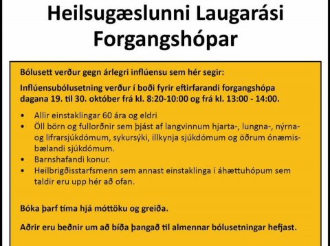 Inflúensubólusetning - Frá Heilsugæslustöðinni í Laugarási