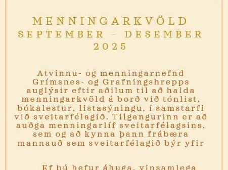 MENNINGARKVÖLD SEPTEMBER – DESEMBER 2025