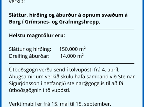Útboð - Sláttur, hirðing og áburður á opnum svæðum á Borg í Grímsnes- og Grafningshrepp